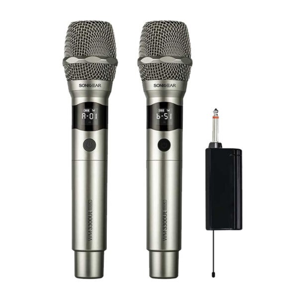 SONICGEAR DUAL PROFESSIONAL UHF WIRELESS LED MICROPHONE WM 3300 UL PLATINUM