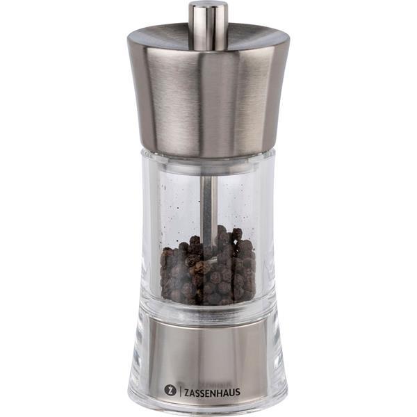 ZASSENHAUS PEPPER MILL  AACHEN ACRYLIC GLASS/INOX 14 CM