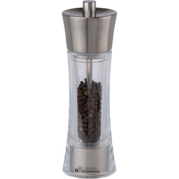 ZASSENHAUS PEPPER MILL  AACHEN ACRYLIC GLASS/INOX 18 CM